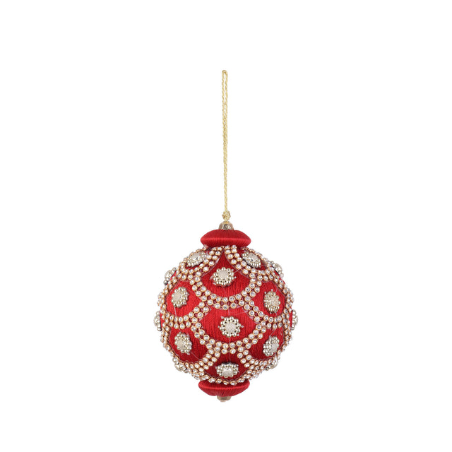 Sfera di Natale Crystal Bizzotto in stoffa rossa con brillanti 8 cm