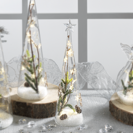 Albero di Natale Mascagni Casa in vetro con luci LED altezza 25 cm