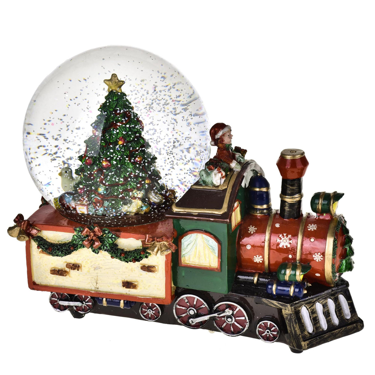 Carillon palla di neve locomotiva Bianchi Dino in resina 25,5 cm