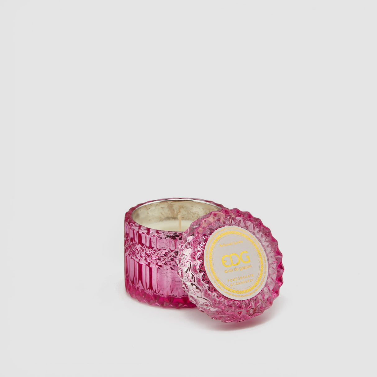 Candela profumata Crystal EDG in vetro colorato 9x8,5 cm mirtillo rosso