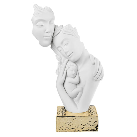 Scultura Famiglia Bongelli Preziosi in marmorino bianco con base oro 39 cm