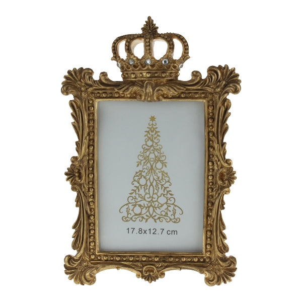 Portafoto Royal Werns in resina color oro con corona 13x18 cm