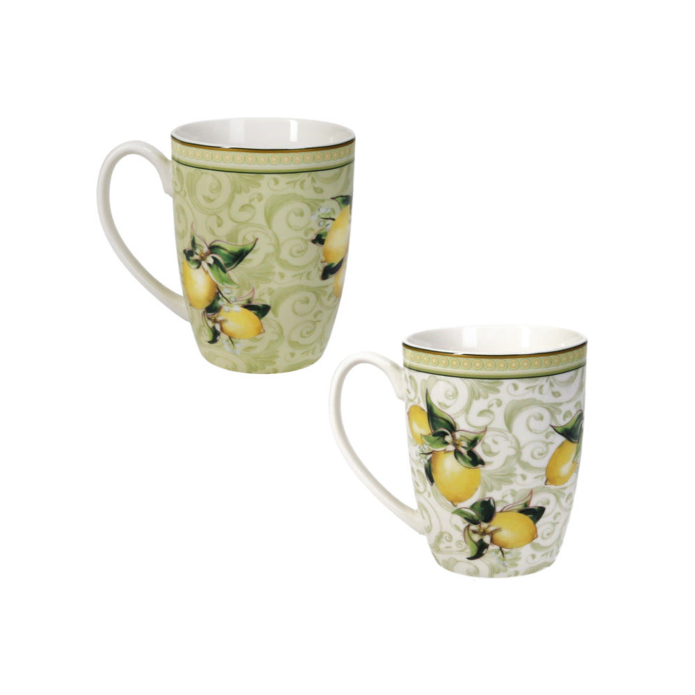 Set 2 tazze mug Brandani in porcellana con decoro limoni 250 ml