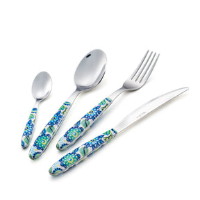 Set posate Eme Vero Tropical acciaio inox con manico floreale 24 pezzi