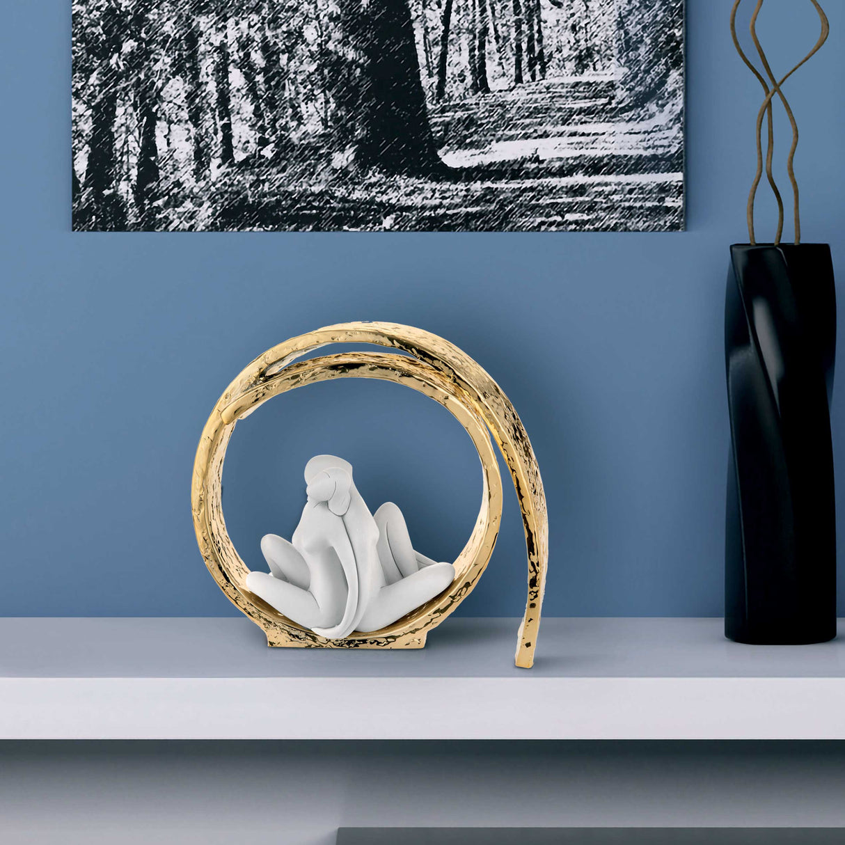 BONGELLI PREZIOSI Statua Figura Coppia Vortice Innamorati 30cm Oro