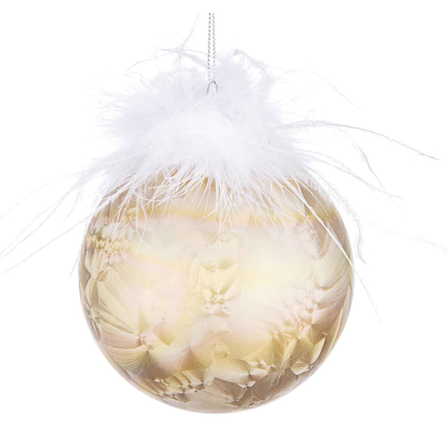 Pallina di Natale Bizzotto in vetro oro satinato con piume 10 cm