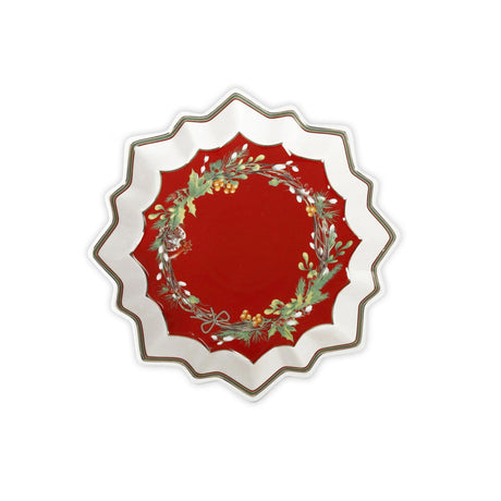 Ciotola Stella Brandani in porcellana rossa con decoro natalizio 23,5 cm