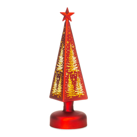 Albero di Natale Noel in vetro rosso con luci LED altezza 29 cm