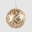 Pallina di Natale EDG in vetro decoro fiori bianco e oro 12 cm
