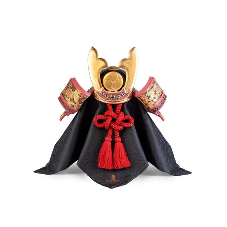 Elmo da samurai Lladrò in porcellana opaca con decori oro 35x20 cm