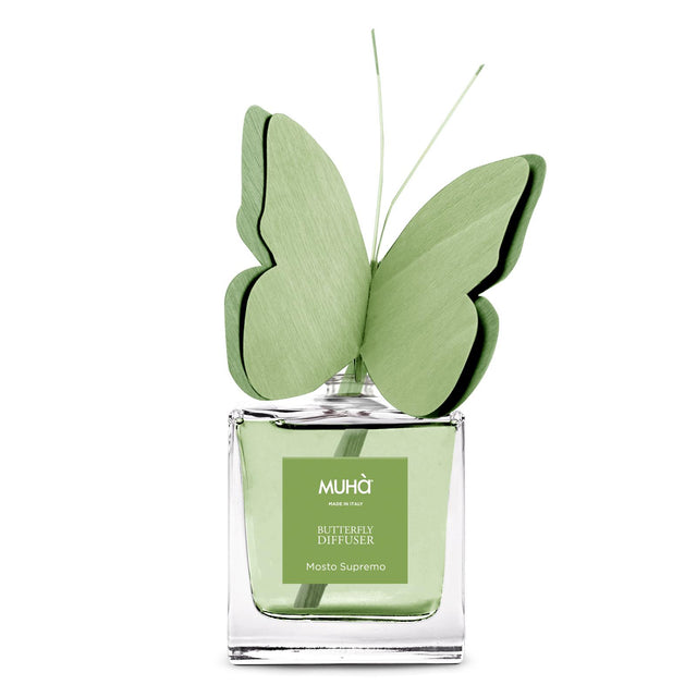 Diffusore a bastoncini Muha Butterfly Mosto Supremo con decoro farfalla
