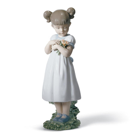 Statuina Bimba Fiori per la Mamma Lladrò in porcellana colori pastello 21x7 cm