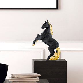 Scultura Cavallo Stilizzato Bongelli Preziosi in marmorino nero e oro 24 cm
