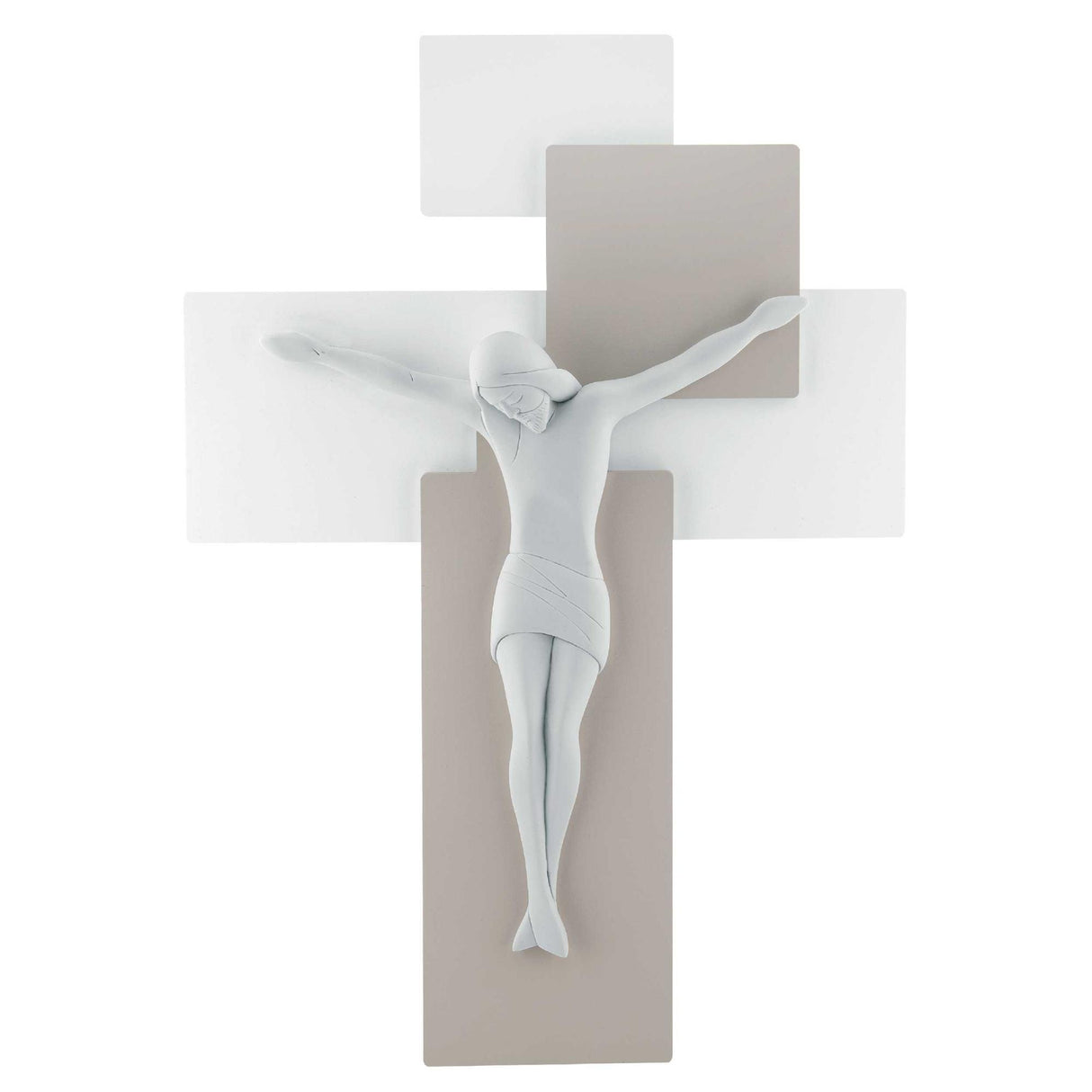 Crocifisso moderno Bongelli Preziosi in marmorino bianco e legno 17x12 cm