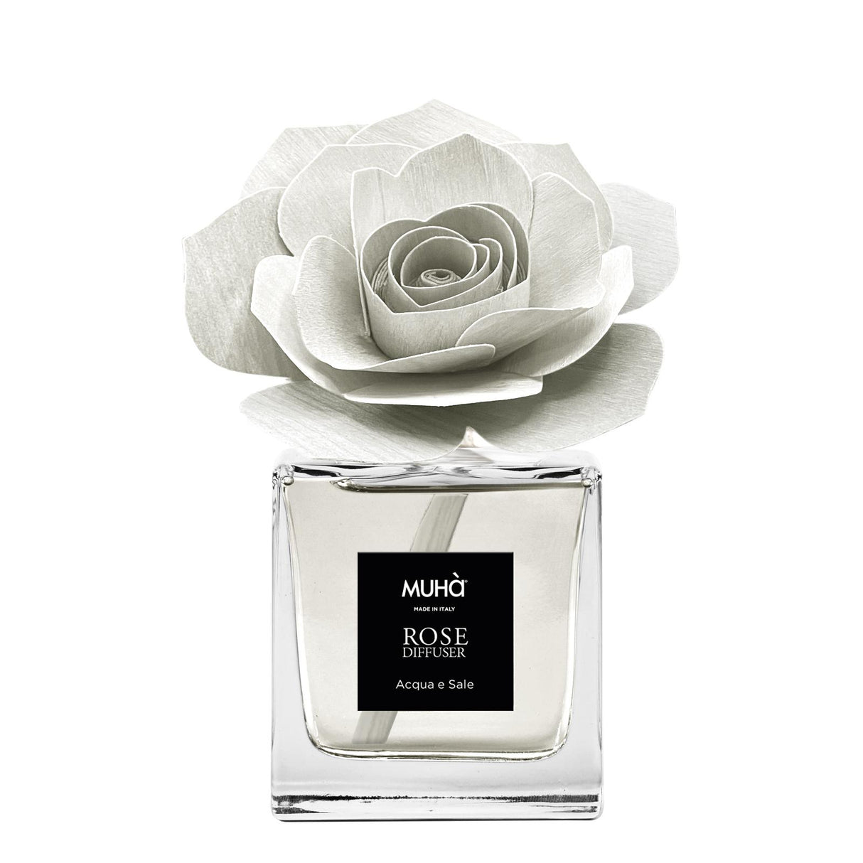 Diffusore a bastoncini Muha Rosa con fiore decorativo fragranza Acqua e Sale