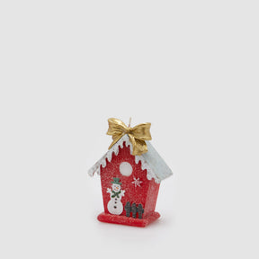 Candela casetta con pupazzo di neve EDG in resina 14x11 cm