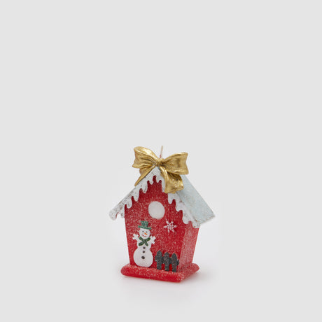 Candela casetta con pupazzo di neve EDG in resina 14x11 cm