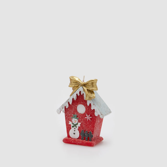 Candela casetta con pupazzo di neve EDG in resina 14x11 cm