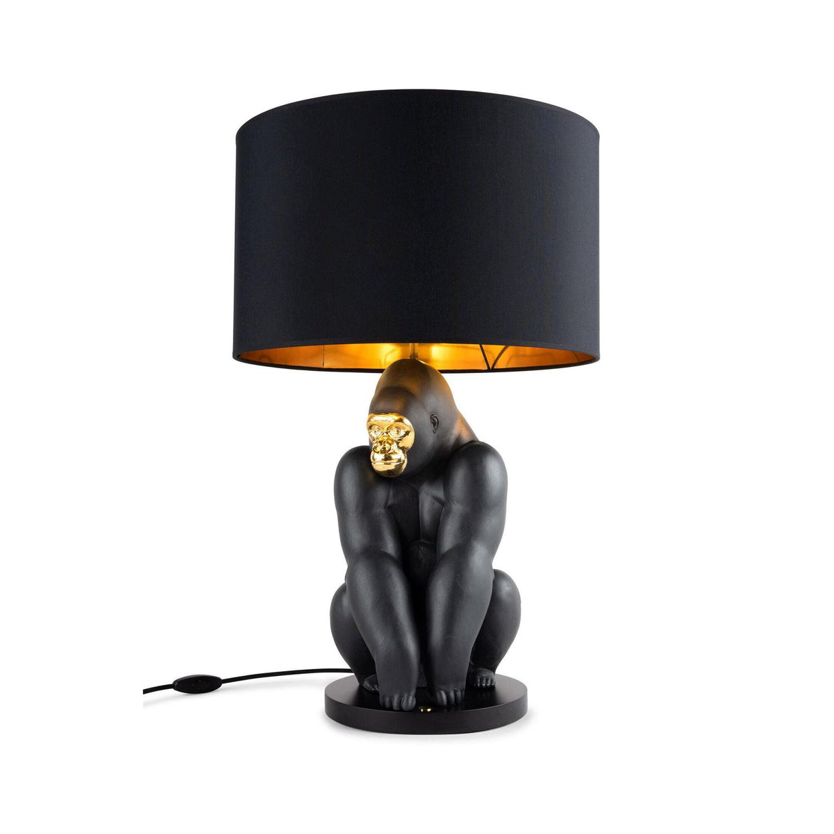Lampada Gorilla Lladrò in porcellana nera opaca e dettagli oro 63x40 cm