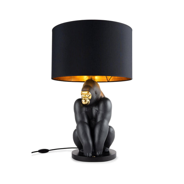 Lampada Gorilla Lladrò in porcellana nera opaca e dettagli oro 63x40 cm
