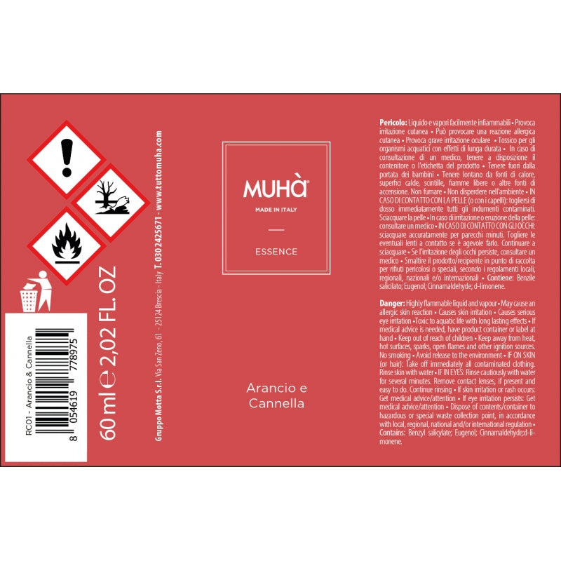 MUHA' Ricarica per Profumatore D'Ambiente 100ml Arancio e Cannella