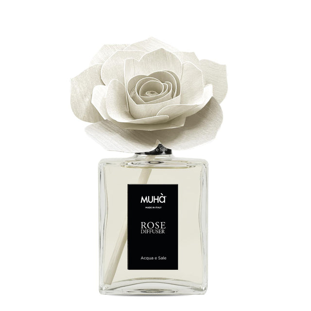 Diffusore a bastoncini Muhà con rosa decorativa fragranza Acqua e Sale 200 ml