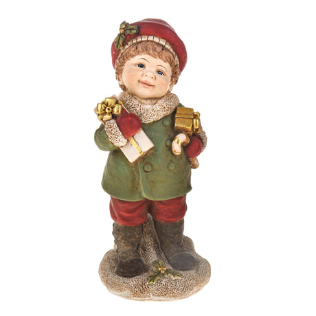 Statuina Bimbo con Pacco Regalo Bianchi Dino in resina decorata 15 cm