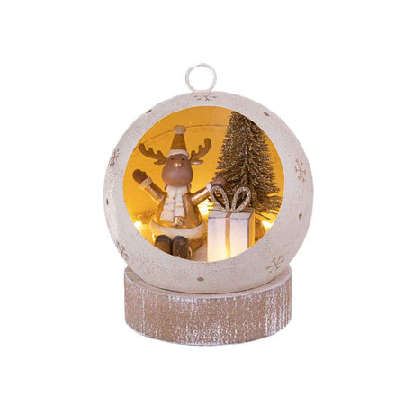 Sfera Renna Bianchi Dino in metallo con luci LED 11x14,5 cm