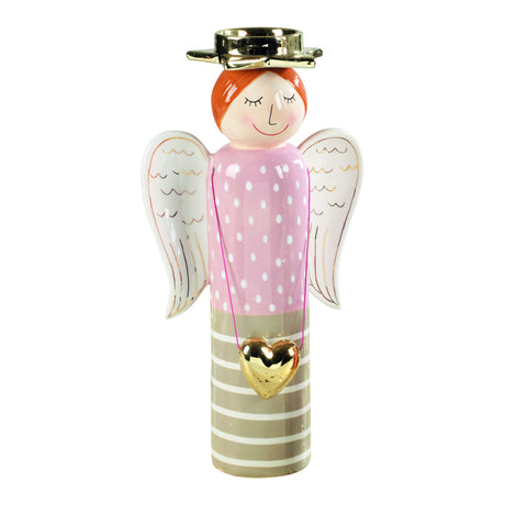 Portacandela Mascagni in ceramica rosa con cuore 35 cm