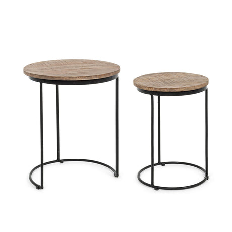 Set 2 tavolini Walton Bizzotto in legno di mango e acciaio 50-57 cm