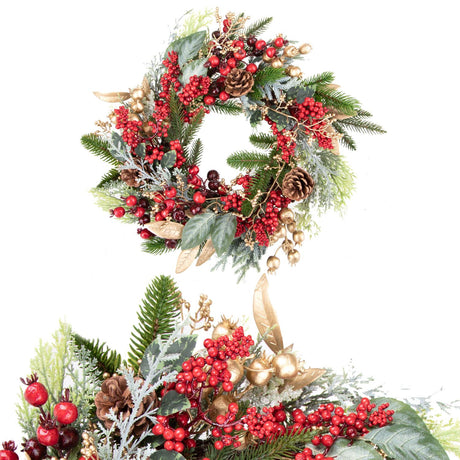 Ghirlanda natalizia Bianchi Dino con bacche oro e rosso 46 cm