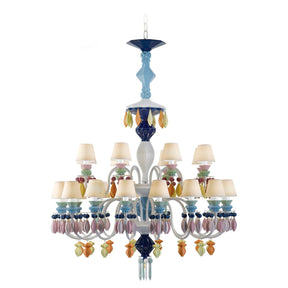 Lampadario Belle de Nuit Lladrò in porcellana multicolor 24 luci 125x80 cm
