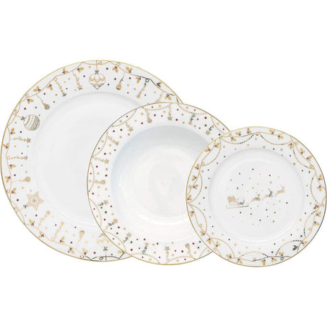 Servizio piatti Christmas Lights Easy Life in porcellana con decori oro 18 pezzi
