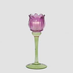 Portacandela Tulipano EDG in vetro viola altezza 22 cm
