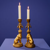 Set due candelieri Leopardi Werns in resina color oro 28 cm