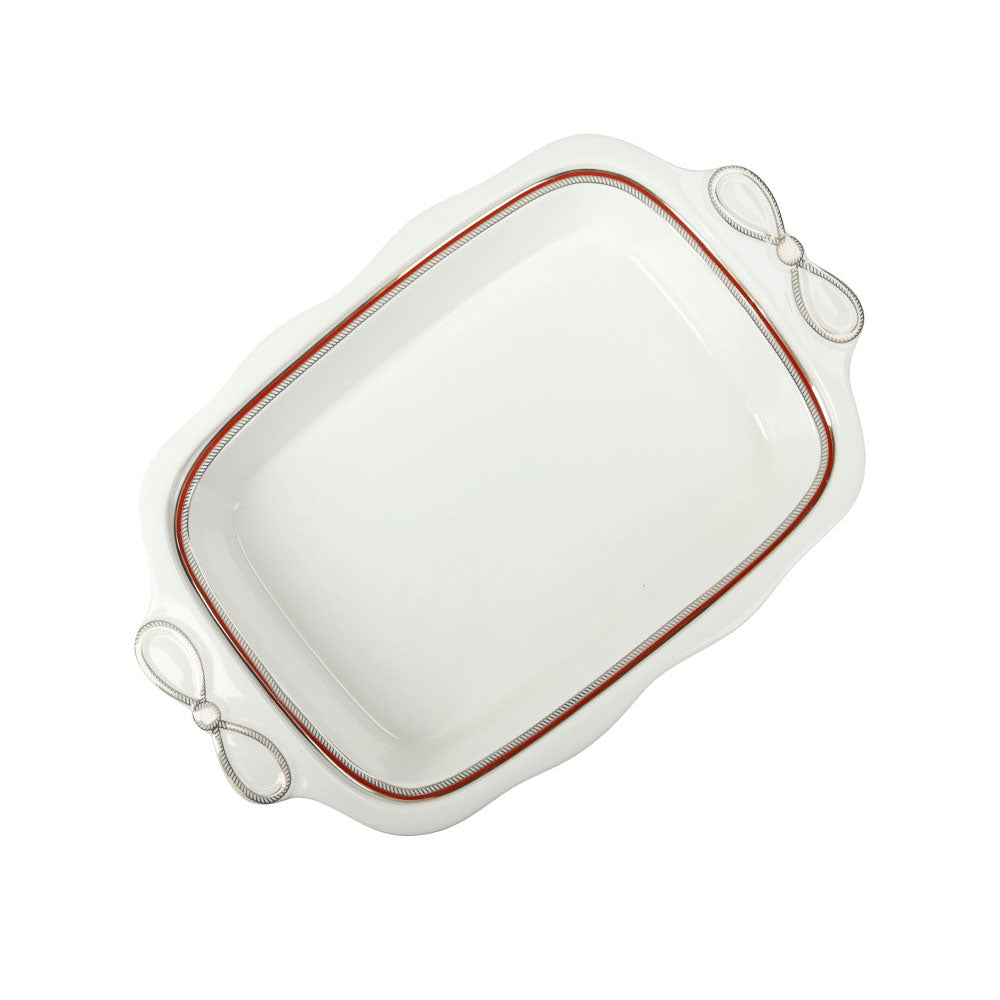 Pirofila rettangolare Brandani in porcellana bianca con bordo rosso 29,5 cm