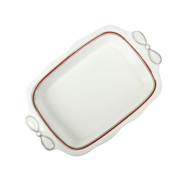 Pirofila rettangolare Brandani in porcellana bianca con bordo rosso 29,5 cm