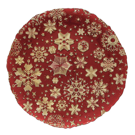 Piatto natalizio Easy Life in vetro rosso con decori oro 33 cm