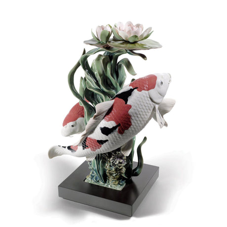 Scultura Carpe Koi Lladrò in porcellana decorata 46x29 cm