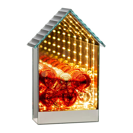 Casetta natalizia Noel in vetro con LED ed effetto profondità 21,5 cm