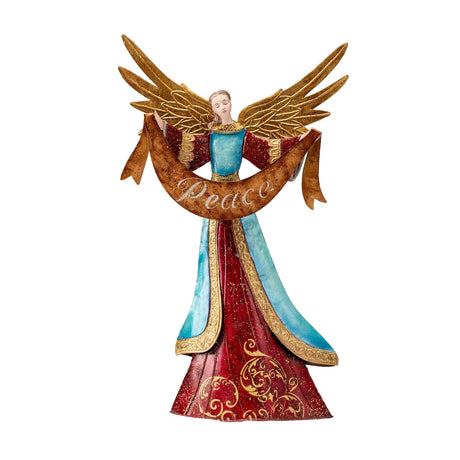 Angelo di Natale Noel in metallo multicolore altezza 34 cm