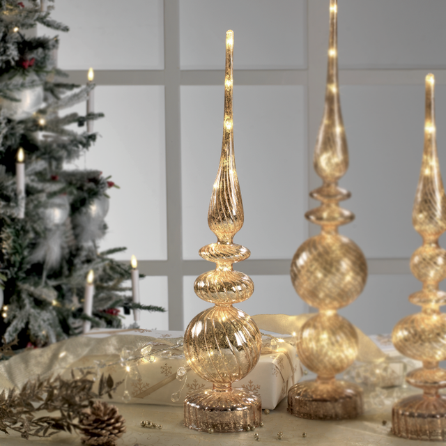 Puntale di Natale Mascagni Casa in vetro dorato con LED 45 cm