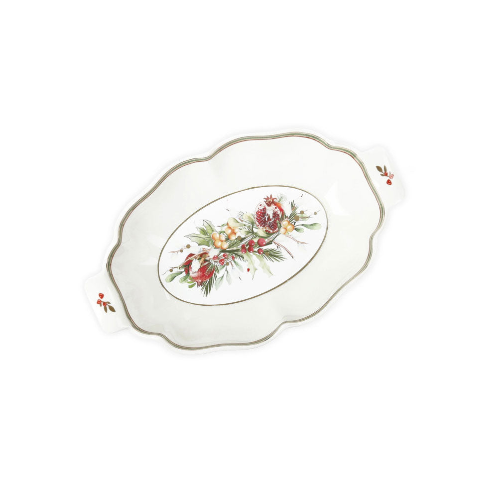 Antipastiera ovale Brandani in porcellana decoro natalizio 24,5x15,5 cm