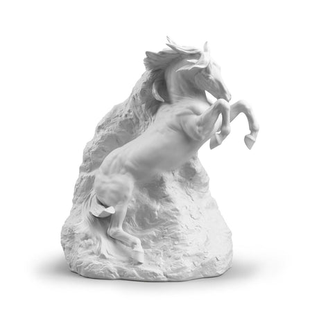 Scultura Cavallo Spirito Indomabile Lladrò in porcellana bianca opaca 50x36 cm