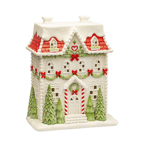 Casetta di Natale Noel in resina con luci LED 41 cm