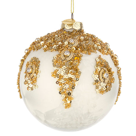 Pallina di Natale Bizzotto in vetro bianco con decoro oro 10 cm
