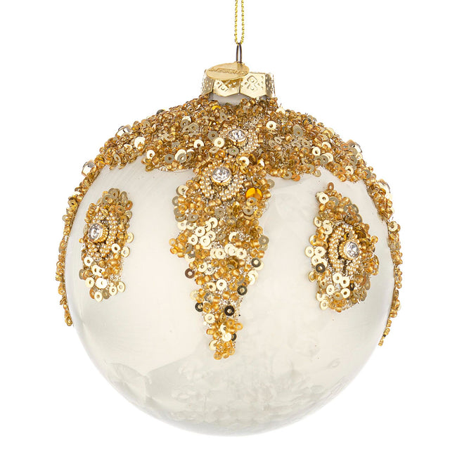 Pallina di Natale Bizzotto in vetro bianco con decoro oro 10 cm
