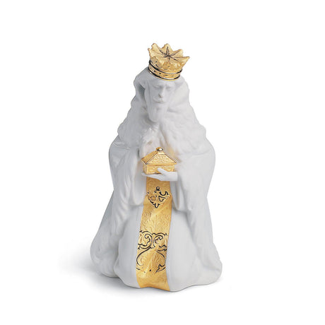 Statuina Re Gaspare Lladrò in porcellana opaca con dettagli oro 24x15 cm