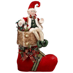 Elfo con calza natalizia Timstor in tessuto decorativo 28 cm