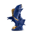 Scultura Carpa Koi Lladrò in porcellana blu intenso 31x21 cm